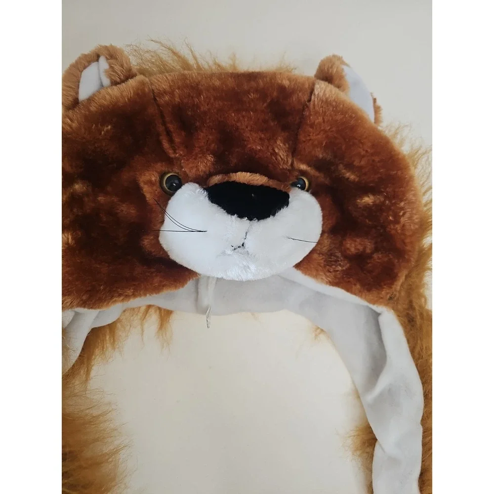 Lion‎ Plush Animal Hat Kids Winter Costume Hat Fuzzy Mane Tassel Pom Pom